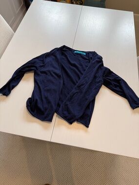 Tori Richard Navy Open-Front Lightweight Cardigan